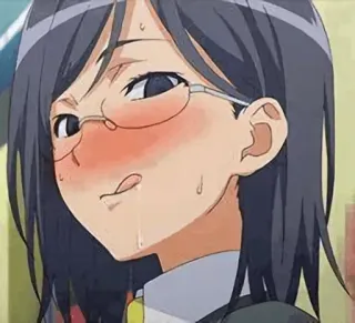 😏 アニメ, 女の子, メガネ, 赤面, ニヤリ telegram sticker