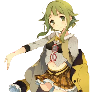 😊 Anime, Mädchen, grüne Haare, Brille, Charakter, Rock telegram sticker