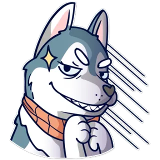 😈 Husky, Perro, Sonrisa burlona, Bufanda, Dibujo animado, Animal, Lindo, Presumido telegram sticker