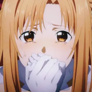 🤭 Asuna Yuuki Sword Art Online аниме, девушка, плачет, грустный, печальный, эмоциональный telegram sticker