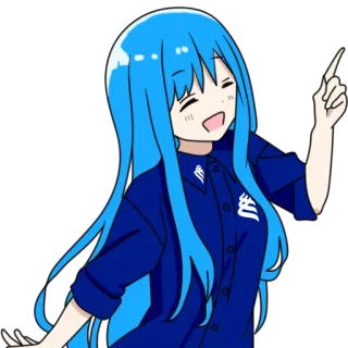 👆 Anime, Cartoon, blaue Haare, zeigen, süß, fröhlich, Mädchen telegram sticker