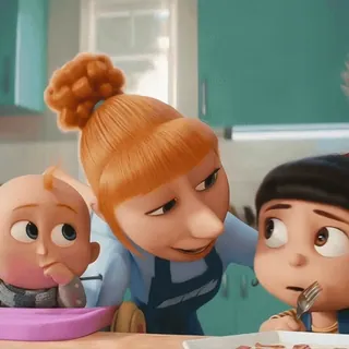 ✨️ Despicable Me familie, cartoon, kinder, mutter, abendessen, essen telegram sticker