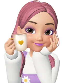 ☕️ menina, cabelo rosa, desenho animado, fofo, café, coração, kawaii, personagem telegram sticker