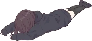 😞 аниме девушка, лежит, измученный, милый, каваий, настроение, уставший telegram sticker