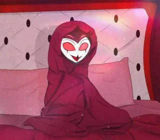 🦉 Stolas Helluva Boss burung hantu, iblis, tempat tidur, imut, kartun telegram sticker