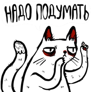 🤔 НАДО ПОДУМАТЬ кот, думает, настроение, мем, вялый, уставший whatsapp sticker
