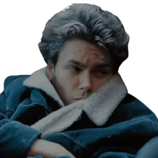 🤨 River Phoenix River Phoenix, actor, triste, chaqueta azul, pensativo telegram sticker