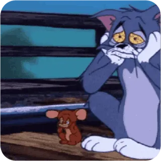😴 Tom and Jerry cat, mouse, cartoon, sad, bench, friendship, animation whatsapp sticker