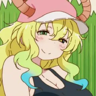 😊 Lucoa Miss Kobayashi's Dragon Maid anime, naga, gadis, kartun, tersenyum, pirang, tanduk telegram sticker