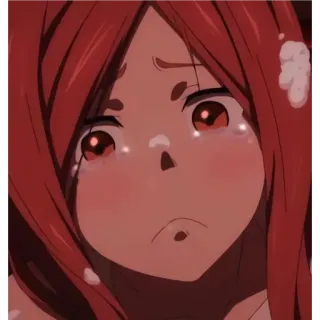 😔 anime, piangere, triste, ragazza, capelli rossi, lacrime telegram sticker