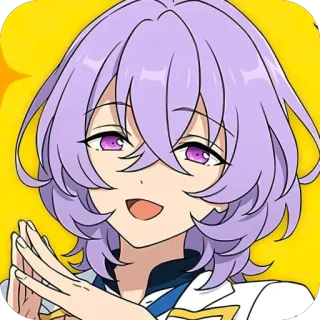 🙏 anime, personagem, cabelo roxo, sorriso, desenho animado whatsapp sticker