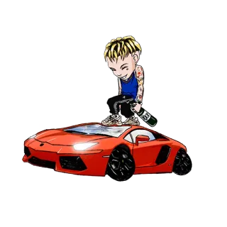 🍾 desenho animado, homem, carro, Lamborghini, riqueza, luxo, laranja, adesivo whatsapp sticker