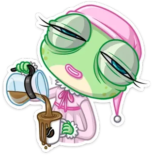 ☕️ frog, coffee, sleepy, cartoon, animal, kawaii, cute, lazy telegram sticker