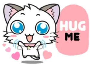 😊 HUG ME gato, anime, abraço, kawaii, fofo, desenho animado whatsapp sticker