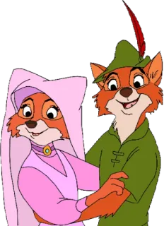 ❤ Robin Hood dibujos animados, zorro, Disney, animado, personajes, pareja telegram sticker