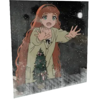 🎄 anime, girl, christmas tree, winter, window telegram sticker