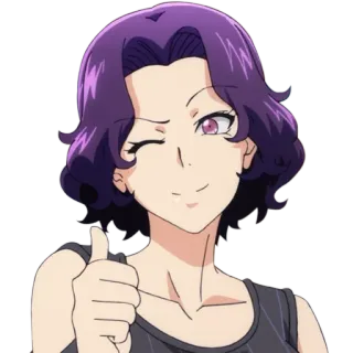 🆗 anime, woman, purple hair, wink, thumbs up telegram sticker