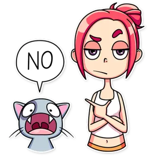 😕 NO Desenho animado, Gato, Mulher, Rejeição, Negativo telegram sticker