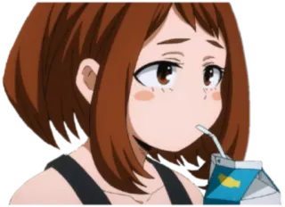 🧃 Ochaco Uraraka My Hero Academia 动漫, 女孩, 喝酒, 丽日, 御茶子 telegram sticker