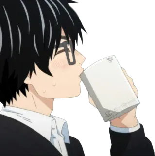 ☕ Anime, Uống, Kính, Đàn ông, Dễ thương, Kawaii telegram sticker