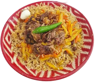 🍚 Jedzenie, Pilaw, Ryż, Uzbekistan, Kuchnia środkowoazjatycka, Mięso, Marchewki, Jajko przepiórcze telegram sticker