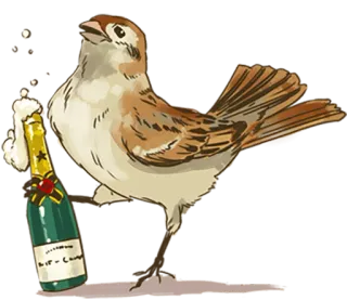 🍾 птица, воробей, шампанское, праздник, алкоголь, животное whatsapp sticker