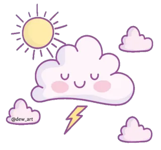 🌤 @dew_art 구름, 태양, 번개, 귀여운, 날씨, 귀여운 telegram sticker