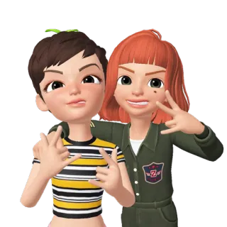 💘 Cartoon, Freundschaft, Figuren, Avatar, Pose, Friedenszeichen whatsapp sticker