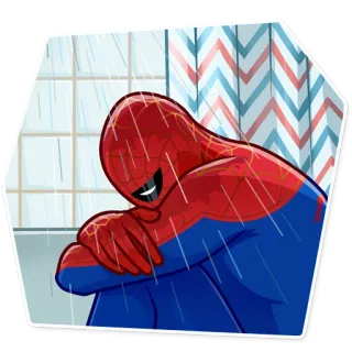 😢 Spider-Man Superheld, traurig, Regen, Marvel, Comics whatsapp sticker