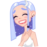 😬 Anime Mädchen, Cartoon, Fröhlich, Lächelnd, Digitale Kunst, Mond, Sterne telegram sticker