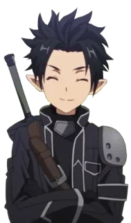 😊 anime, smiling, sword, character, cartoon, anime style, fiction telegram sticker