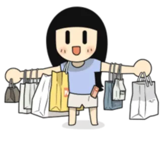🛒 Shopping, Taschen, Cartoon, Frau, Pakete telegram sticker