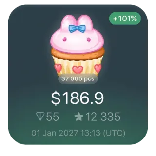 🧁 +101%
37 065 pcs
$186.9
55
12 335
01 Jan 2027 13:13 (UTC) 纸杯蛋糕, 甜点, 粉色, 甜的, 食物, 零食 telegram sticker