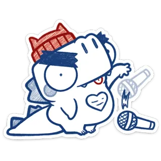 😈 monster, microphone, dinosaur, cartoon, sticker, red hat, cute telegram sticker