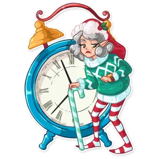 ⏰ weihnachten, elfe, uhr, verschlafen, niedlich, aufkleber, feiertag, cartoon whatsapp sticker