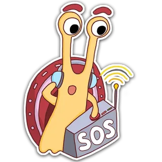 🆘 SOS caracol, desenho animado, SOS, emergência, sinal de socorro, rádio, fofo telegram sticker