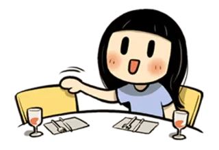🍴 dinner, cartoon, illustration, table setting, woman, wine glass telegram sticker