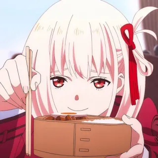 😙 Anime, Ragazza, Mangiare, Lunchbox, Bacchette, Personaggio telegram sticker