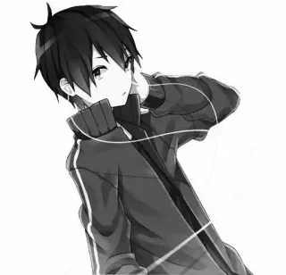 ♥️ Anime, Chico, Auriculares, Blanco y negro, Dibujo telegram sticker