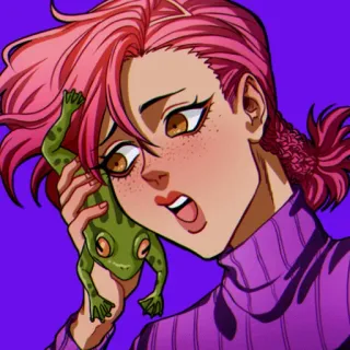 📞 mujer, rana, anime, dibujos animados, retrato, chica, pelo rosa telegram sticker
