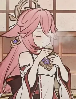 ☕️ Yae Miko Genshin Impact Anime, Genshin Impact, Yae Miko, Trò chơi điện tử, Nhân vật, Cáo, Waifu, Dễ thương telegram sticker