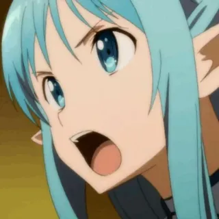 ❄️ Asuna Sword Art Online アニメ, 怒り, キャラクター, 青髪, 女性, 叫ぶ, ソードアート・オンライン, ワイフ telegram sticker