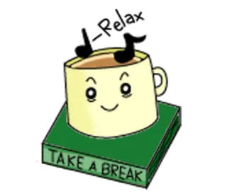😉 TAKE A BREAK caffè, libro, pausa, relax, cartone animato, carino telegram sticker