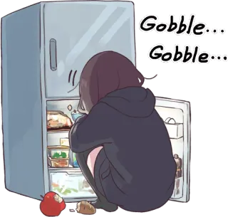 🤤 Gobble... Gobble... food, refrigerator, eating, anime, girl, snack, hungry telegram sticker