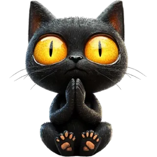 🤩 kot, kociak, słodki, uroczy, czarny kot, błagalny, modlący się whatsapp sticker