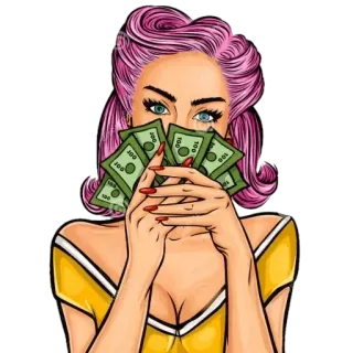 💵 Frau, Geld, Retro, Pop Art, Reichtum, Bargeld, Mädchen, Pin-up telegram sticker