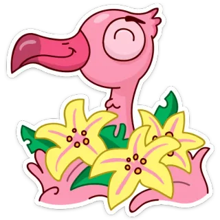 🌼 flamingo, vogel, blumen, rosa, niedlich, cartoon, aufkleber telegram sticker