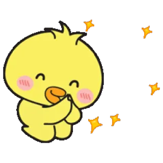 🙏 утка, милый, каваий, звезды, желтый, мультфильм whatsapp sticker