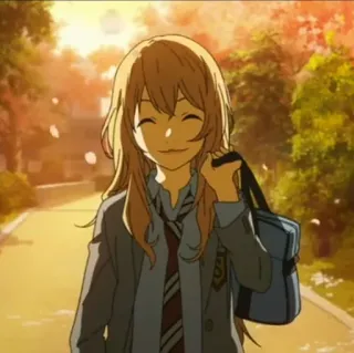 🎻 Kaori Miyazono Your Lie in April アニメ, 制服, 笑顔, 女の子, キャラクター, 金髪, フレンドリー telegram sticker