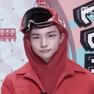 💗 person, red, hoodie, ski goggles, portrait, k-pop whatsapp sticker